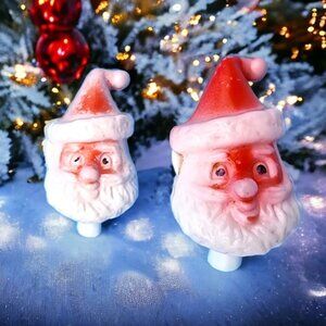 Santa Candy Container Tops Plastic Blow Mold Vintage 2 Pencil Toppers Christmas